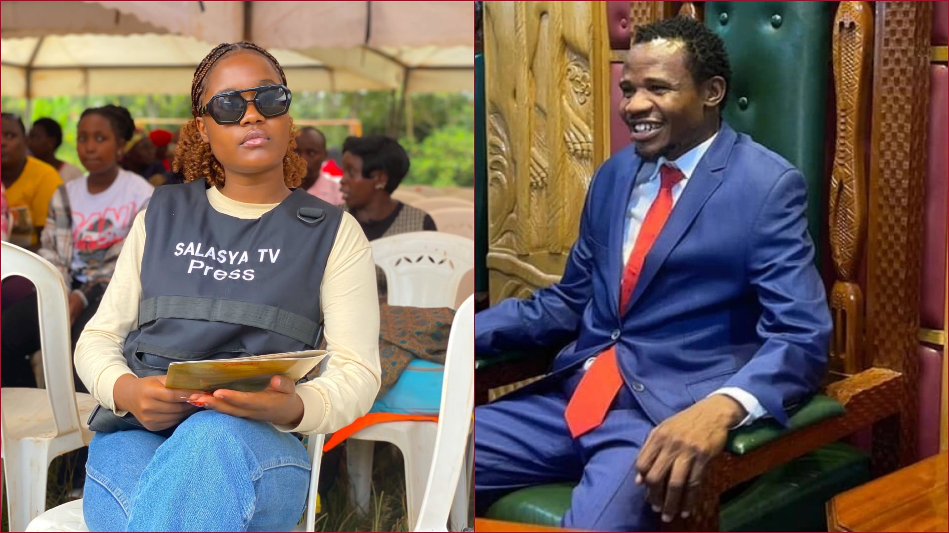 File photos of Mumia East MP Peter Salasya and his former social media manager Harriet Njenga.